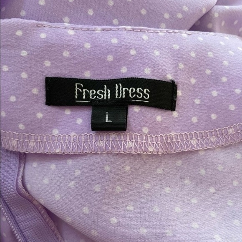 Lilac White Dot Fit Flare Maxi Dress L V-Neck Long Sleeve Prom Cocktail EXC - Picture 9 of 10
